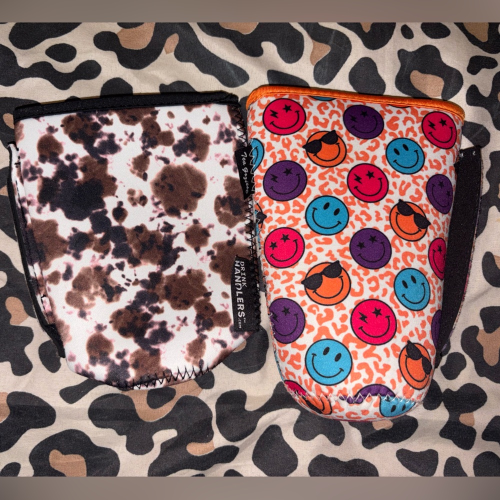 Smiley Face and Cow Print Drinkware Sleeves